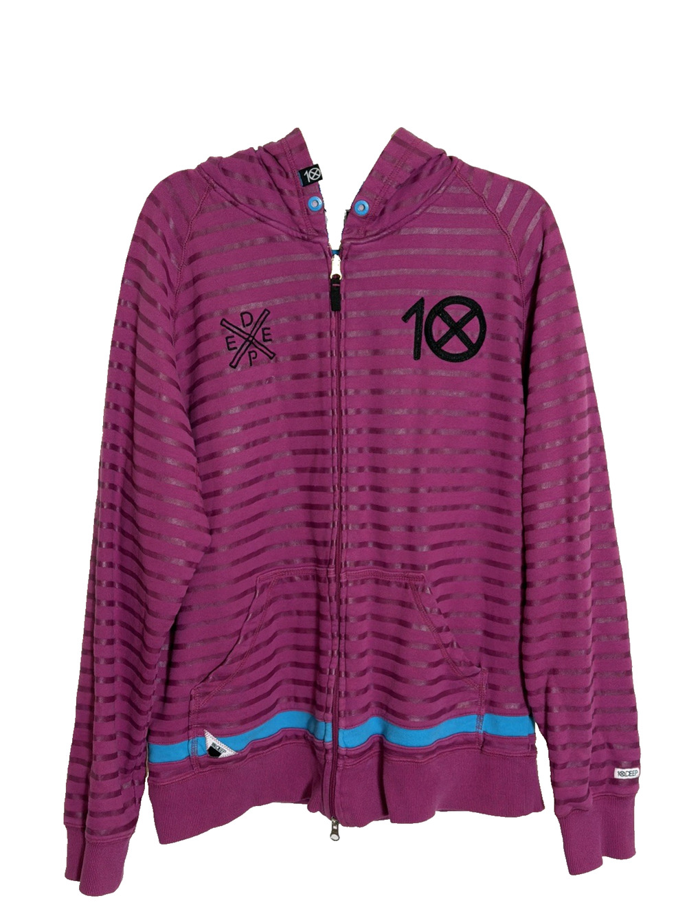 10 Deep Full Zip Hoodie Purple Striped Streetwear Early 2000s 2010s Size XL